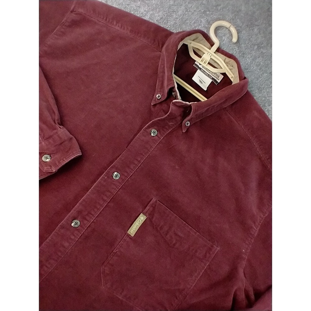 Columbia Mens XXL Corduroy Button Down Shirt Long Sleeve Burgundy Solid Pocket
